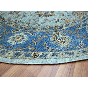 7'1"x7'1" Arctic Blue, All Over Shah Abbas Flower Design, Natural Dyes, Densely Woven, Agra, Pure Wool, Hand Knotted, Round, Oriental Rug FWR456864