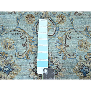 7'1"x7'1" Arctic Blue, All Over Shah Abbas Flower Design, Natural Dyes, Densely Woven, Agra, Pure Wool, Hand Knotted, Round, Oriental Rug FWR456864
