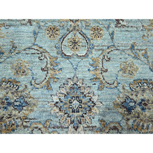 7'1"x7'1" Arctic Blue, All Over Shah Abbas Flower Design, Natural Dyes, Densely Woven, Agra, Pure Wool, Hand Knotted, Round, Oriental Rug FWR456864