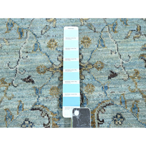 2'7"x8'1" Powder Blue, All Over Shah Abbas Flower Design, Vegetable Dyes, Denser Weave, Agra, Natural Wool, Hand Knotted, Runner, Oriental Rug FWR456870