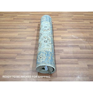 2'7"x8'1" Powder Blue, All Over Shah Abbas Flower Design, Vegetable Dyes, Denser Weave, Agra, Natural Wool, Hand Knotted, Runner, Oriental Rug FWR456870