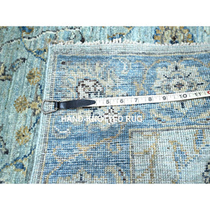 2'7"x8'1" Powder Blue, All Over Shah Abbas Flower Design, Vegetable Dyes, Denser Weave, Agra, Natural Wool, Hand Knotted, Runner, Oriental Rug FWR456870