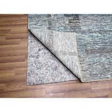 Load image into Gallery viewer, 9&#39;x12&#39;1&quot; Barely Blue With Brown, Modern Geometric Opened Up Plaid Design, 100% Wool, Hand Knotted, Thick And Plush, Oriental Rug FWR456912