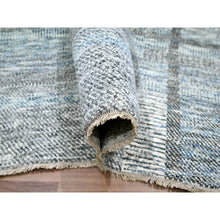 Load image into Gallery viewer, 9&#39;x12&#39;1&quot; Barely Blue With Brown, Modern Geometric Opened Up Plaid Design, 100% Wool, Hand Knotted, Thick And Plush, Oriental Rug FWR456912
