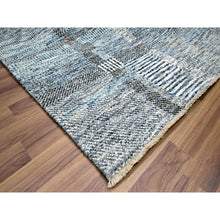 Load image into Gallery viewer, 9&#39;x12&#39;1&quot; Barely Blue With Brown, Modern Geometric Opened Up Plaid Design, 100% Wool, Hand Knotted, Thick And Plush, Oriental Rug FWR456912