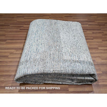 Load image into Gallery viewer, 9&#39;x12&#39;1&quot; Barely Blue With Brown, Modern Geometric Opened Up Plaid Design, 100% Wool, Hand Knotted, Thick And Plush, Oriental Rug FWR456912
