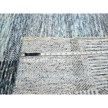Load image into Gallery viewer, 9&#39;x12&#39;1&quot; Barely Blue With Brown, Modern Geometric Opened Up Plaid Design, 100% Wool, Hand Knotted, Thick And Plush, Oriental Rug FWR456912