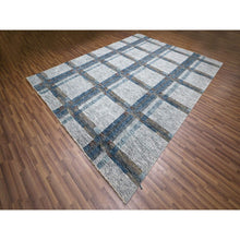 Load image into Gallery viewer, 9&#39;x12&#39;1&quot; Pearl White With Brown, Modern Geometric Opened Up Plaid Design, Thick And Plush, Pure Wool, Hand Knotted, Oriental Rug FWR456918