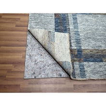 Load image into Gallery viewer, 9&#39;x12&#39;1&quot; Pearl White With Brown, Modern Geometric Opened Up Plaid Design, Thick And Plush, Pure Wool, Hand Knotted, Oriental Rug FWR456918