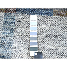 Load image into Gallery viewer, 9&#39;x12&#39;1&quot; Pearl White With Brown, Modern Geometric Opened Up Plaid Design, Thick And Plush, Pure Wool, Hand Knotted, Oriental Rug FWR456918