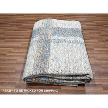 Load image into Gallery viewer, 9&#39;x12&#39;1&quot; Pearl White With Brown, Modern Geometric Opened Up Plaid Design, Thick And Plush, Pure Wool, Hand Knotted, Oriental Rug FWR456918
