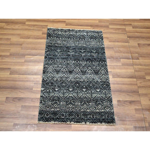 2'x3' Pebble Gray, Kohinoor Herat With Small Repetitive Diamond Shaped Geometric Design, Tone On Tone, Hand Knotted, Soft To The Touch, Pure Wool, Mat, Oriental Rug FWR456948