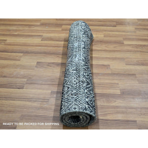 2'x3' Pebble Gray, Kohinoor Herat With Small Repetitive Diamond Shaped Geometric Design, Tone On Tone, Hand Knotted, Soft To The Touch, Pure Wool, Mat, Oriental Rug FWR456948