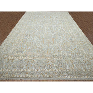 12'x15'1" Pastel Gray, Meditation Tree Of Life Design, Tone On Tone, Zero Pile, 100% Wool, Densely Woven, Hand Knotted, 200 Kpsi, Oversized, Oriental Rug FWR456954
