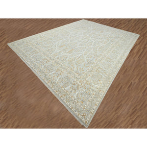 12'x15'1" Pastel Gray, Meditation Tree Of Life Design, Tone On Tone, Zero Pile, 100% Wool, Densely Woven, Hand Knotted, 200 Kpsi, Oversized, Oriental Rug FWR456954