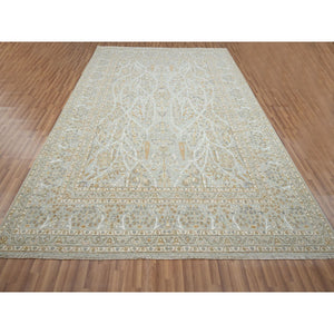 9'2"x12' Spanish Gray, 200 Kpsi, Meditation Tree Of Life Design, Tone On Tone, Zero Pile, 100% Wool, Densely Woven, Hand Knotted, Oriental Rug FWR456960