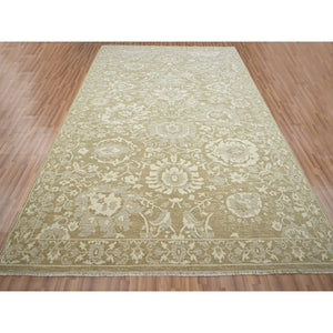 9'x12' Reseda Green, Ziegler Mahal Large Flowers Design, Tone On Tone, Zero Pile, 100% Wool, Hand Knotted, Dense Weave, Oriental Rug FWR456990