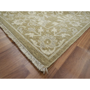 9'x12' Reseda Green, Ziegler Mahal Large Flowers Design, Tone On Tone, Zero Pile, 100% Wool, Hand Knotted, Dense Weave, Oriental Rug FWR456990