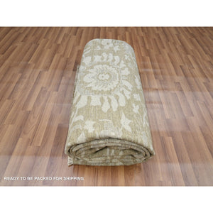 9'x12' Reseda Green, Ziegler Mahal Large Flowers Design, Tone On Tone, Zero Pile, 100% Wool, Hand Knotted, Dense Weave, Oriental Rug FWR456990
