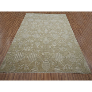 8'1"x10'1" Dark Vanilla Brown, Pomegranate Khotan Design, Tone On Tone, Zero Pile, 100% Wool, Hand Knotted, Dense Weave, Oriental Rug FWR456996