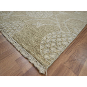 8'1"x10'1" Dark Vanilla Brown, Pomegranate Khotan Design, Tone On Tone, Zero Pile, 100% Wool, Hand Knotted, Dense Weave, Oriental Rug FWR456996