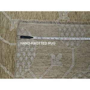 8'1"x10'1" Dark Vanilla Brown, Pomegranate Khotan Design, Tone On Tone, Zero Pile, 100% Wool, Hand Knotted, Dense Weave, Oriental Rug FWR456996