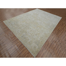 Load image into Gallery viewer, 9&#39;1&quot;x12&#39;2&quot; Beige With Cloud Gray, Broken And Erased Sultanabad Design, Zero Pile, 100% Wool, Hand Knotted, Oriental Rug FWR457008