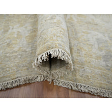 Load image into Gallery viewer, 9&#39;1&quot;x12&#39;2&quot; Beige With Cloud Gray, Broken And Erased Sultanabad Design, Zero Pile, 100% Wool, Hand Knotted, Oriental Rug FWR457008