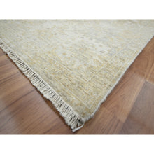 Load image into Gallery viewer, 9&#39;1&quot;x12&#39;2&quot; Beige With Cloud Gray, Broken And Erased Sultanabad Design, Zero Pile, 100% Wool, Hand Knotted, Oriental Rug FWR457008