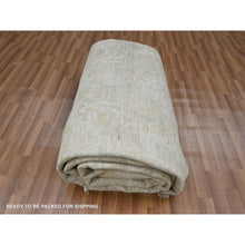 Load image into Gallery viewer, 9&#39;1&quot;x12&#39;2&quot; Beige With Cloud Gray, Broken And Erased Sultanabad Design, Zero Pile, 100% Wool, Hand Knotted, Oriental Rug FWR457008