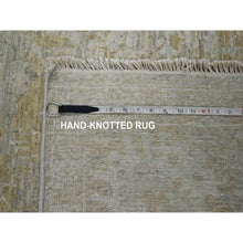 Load image into Gallery viewer, 9&#39;1&quot;x12&#39;2&quot; Beige With Cloud Gray, Broken And Erased Sultanabad Design, Zero Pile, 100% Wool, Hand Knotted, Oriental Rug FWR457008