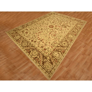 10'x13'10" Biscotti Brown, Agra, All Over Leaf Design, Zero Pile, 100% Wool, Hand Knotted, Vegetable Dyes, Oriental Rug FWR457020