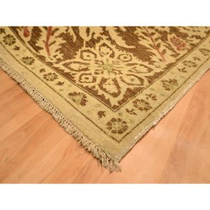 10'x13'10" Biscotti Brown, Agra, All Over Leaf Design, Zero Pile, 100% Wool, Hand Knotted, Vegetable Dyes, Oriental Rug FWR457020