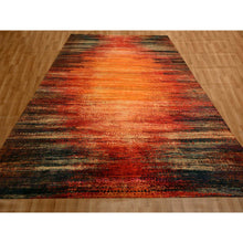 Load image into Gallery viewer, 9&#39;10&quot;x14&#39;1&quot; Sunset Colors, Pure Sari Silk, Modern Design, Soft To The Touch, Hand Knotted, Oriental Rug FWR457032