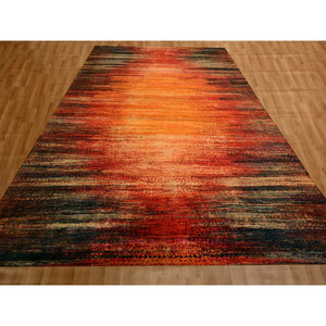 9'10"x14'1" Sunset Colors, Pure Sari Silk, Modern Design, Soft To The Touch, Hand Knotted, Oriental Rug FWR457032