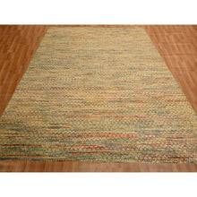 Load image into Gallery viewer, 9&#39;1&quot;x12&#39;2&quot; Beige, Wool and Sari Silk with Textured Weave, Modern Design, Hand Knotted, Oriental Rug FWR457038