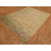Load image into Gallery viewer, 9&#39;1&quot;x12&#39;2&quot; Beige, Wool and Sari Silk with Textured Weave, Modern Design, Hand Knotted, Oriental Rug FWR457038
