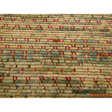 Load image into Gallery viewer, 9&#39;1&quot;x12&#39;2&quot; Beige, Wool and Sari Silk with Textured Weave, Modern Design, Hand Knotted, Oriental Rug FWR457038