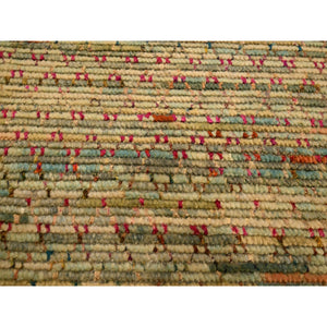 9'1"x12'2" Beige, Wool and Sari Silk with Textured Weave, Modern Design, Hand Knotted, Oriental Rug FWR457038