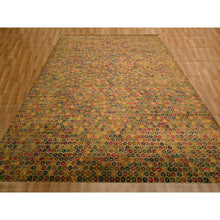 Load image into Gallery viewer, 10&#39;2&quot;x14&#39; Golden Yellow, The Buttons, Wool And Sari Silk, Hand Knotted, Soft To The Touch, Oriental Rug FWR457044