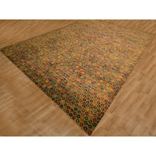 Load image into Gallery viewer, 10&#39;2&quot;x14&#39; Golden Yellow, The Buttons, Wool And Sari Silk, Hand Knotted, Soft To The Touch, Oriental Rug FWR457044