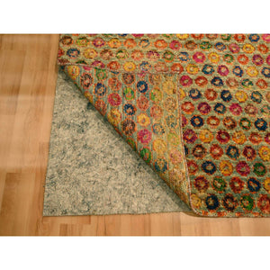 10'2"x14' Golden Yellow, The Buttons, Wool And Sari Silk, Hand Knotted, Soft To The Touch, Oriental Rug FWR457044