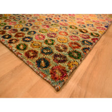 Load image into Gallery viewer, 10&#39;2&quot;x14&#39; Golden Yellow, The Buttons, Wool And Sari Silk, Hand Knotted, Soft To The Touch, Oriental Rug FWR457044