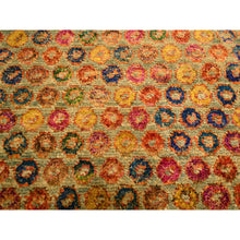 Load image into Gallery viewer, 10&#39;2&quot;x14&#39; Golden Yellow, The Buttons, Wool And Sari Silk, Hand Knotted, Soft To The Touch, Oriental Rug FWR457044