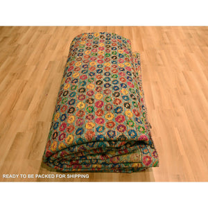 10'2"x14' Golden Yellow, The Buttons, Wool And Sari Silk, Hand Knotted, Soft To The Touch, Oriental Rug FWR457044