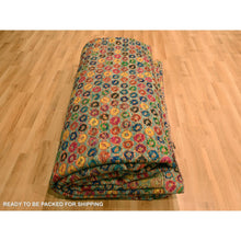 Load image into Gallery viewer, 10&#39;2&quot;x14&#39; Golden Yellow, The Buttons, Wool And Sari Silk, Hand Knotted, Soft To The Touch, Oriental Rug FWR457044