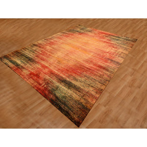 9'x12' Sunset Colors, Modern Design, Pure Sari Silk, Soft to the Touch, Hand Knotted, Oriental Rug FWR457050