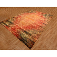 Load image into Gallery viewer, 9&#39;x12&#39; Sunset Colors, Modern Design, Pure Sari Silk, Soft To The Touch, Hand Knotted, Oriental Rug FWR457050