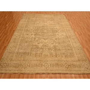 7'9"x10'3" Ecru Brown, Mamluk Design, Tone On Tone, Zero Pile, Hand Knotted, Pure Wool, Oriental Rug FWR457080