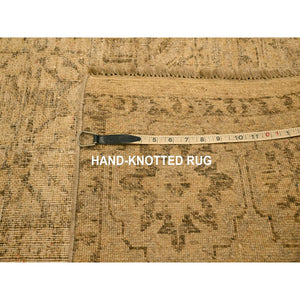 7'9"x10'3" Ecru Brown, Mamluk Design, Tone On Tone, Zero Pile, Hand Knotted, Pure Wool, Oriental Rug FWR457080